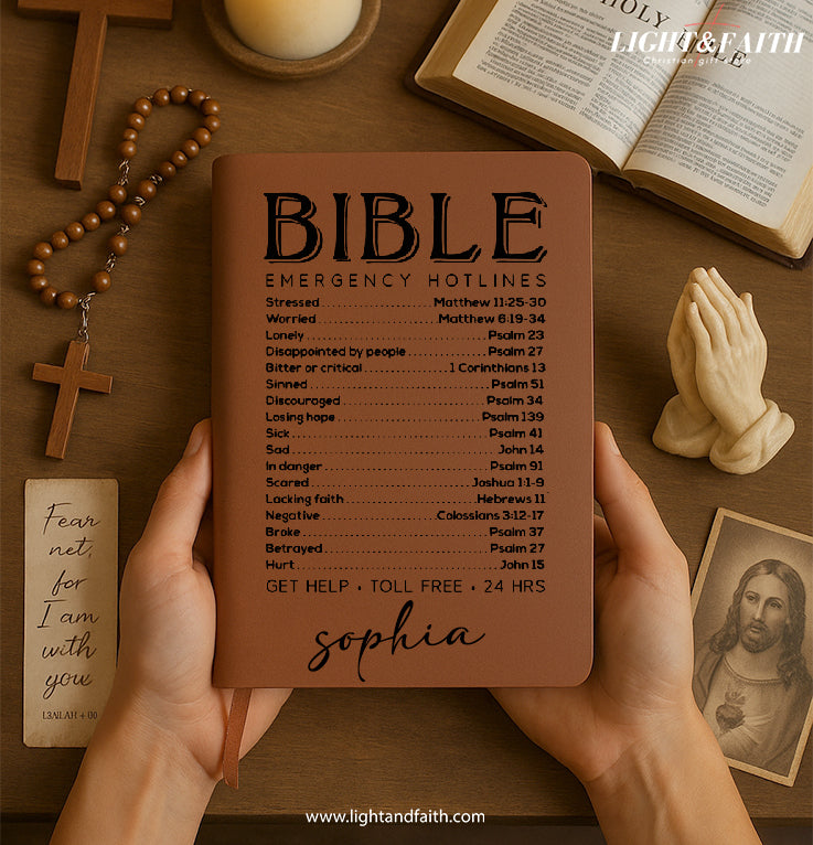 Personalized Christian Journal with "Bible Emergency Hotlines", Custom Name Prayer & Faith Notebook, Religious Gift, First Communion Gifts, Birthday. NBLAF64